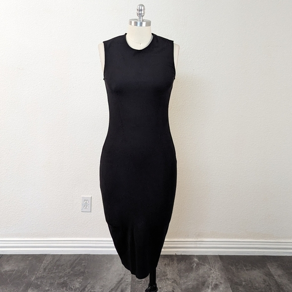 Vince Crew Neck Knit Bodycon Midi Dress Black XS minimalist contemporary capsule - Picture 1 of 6